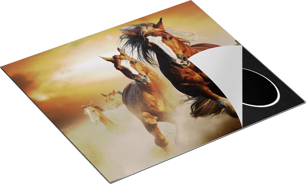 Chefcare Inductie Beschermer Wilde Paarden in het Zand - 60x55 cm - Afdekplaat Inductie - Kookplaat Beschermer - Inductie Mat