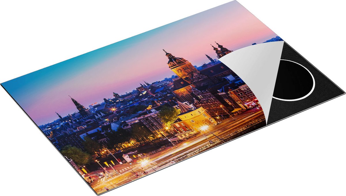 Chefcare Inductie Beschermer Amsterdam Skyline bij Zonsondergang - 81x52 cm - Afdekplaat Inductie - Kookplaat Beschermer - Inductie Mat