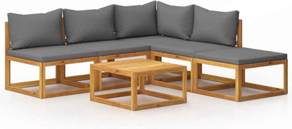 Bol.com vidaXL - 6-delige - Loungeset - met - kussens - massief - acaciahout aanbieding