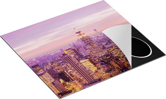 Chefcare Inductie Beschermer New York Skyline met Lichten bij Zonsondergang - 60x52 cm - Afdekplaat Inductie - Kookplaat Beschermer - Inductie Mat