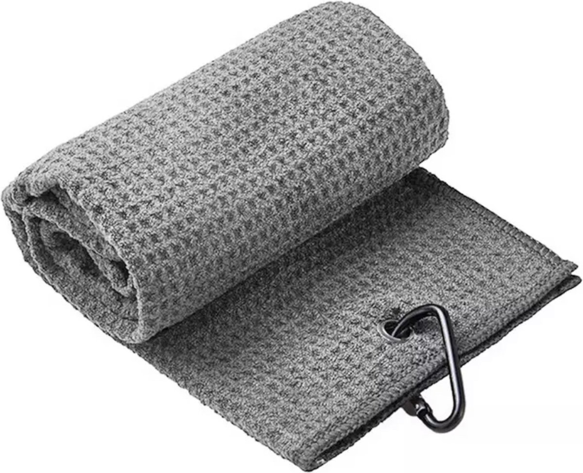 Microfiber Golf Handdoek - Snel drogend - Grote haak - Grijs - 30 cm x 50 cm - Golfhanddoek - ATHLIX