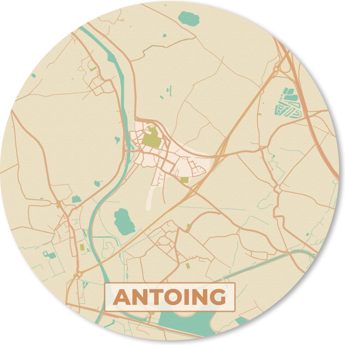 Muismat rond 40x40 cm - Mousepad Kaart - Antoing - Plattegrond - Stadskaart - Vintage - Ronde muismatten - Stadskaart