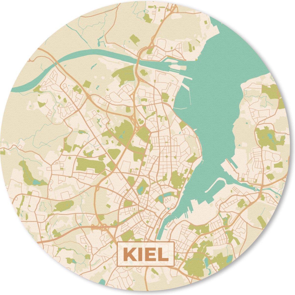 Muismat rond 20x20 cm - Mousepad Plattegrond - Kiel - Vintage - Kaart - Stadskaart - Ronde muismatten - Stadskaart