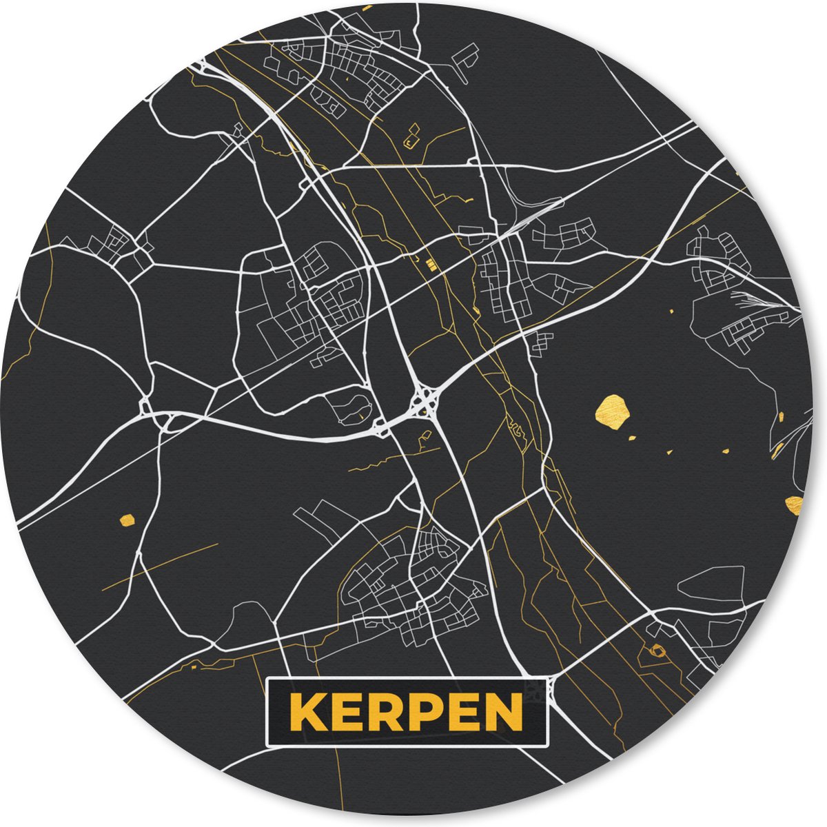 Muismat rond 50x50 cm - Mousepad Stadskaart – Plattegrond – Duitsland – Goud – Kerpen – Kaart - Ronde muismatten - Stadskaart