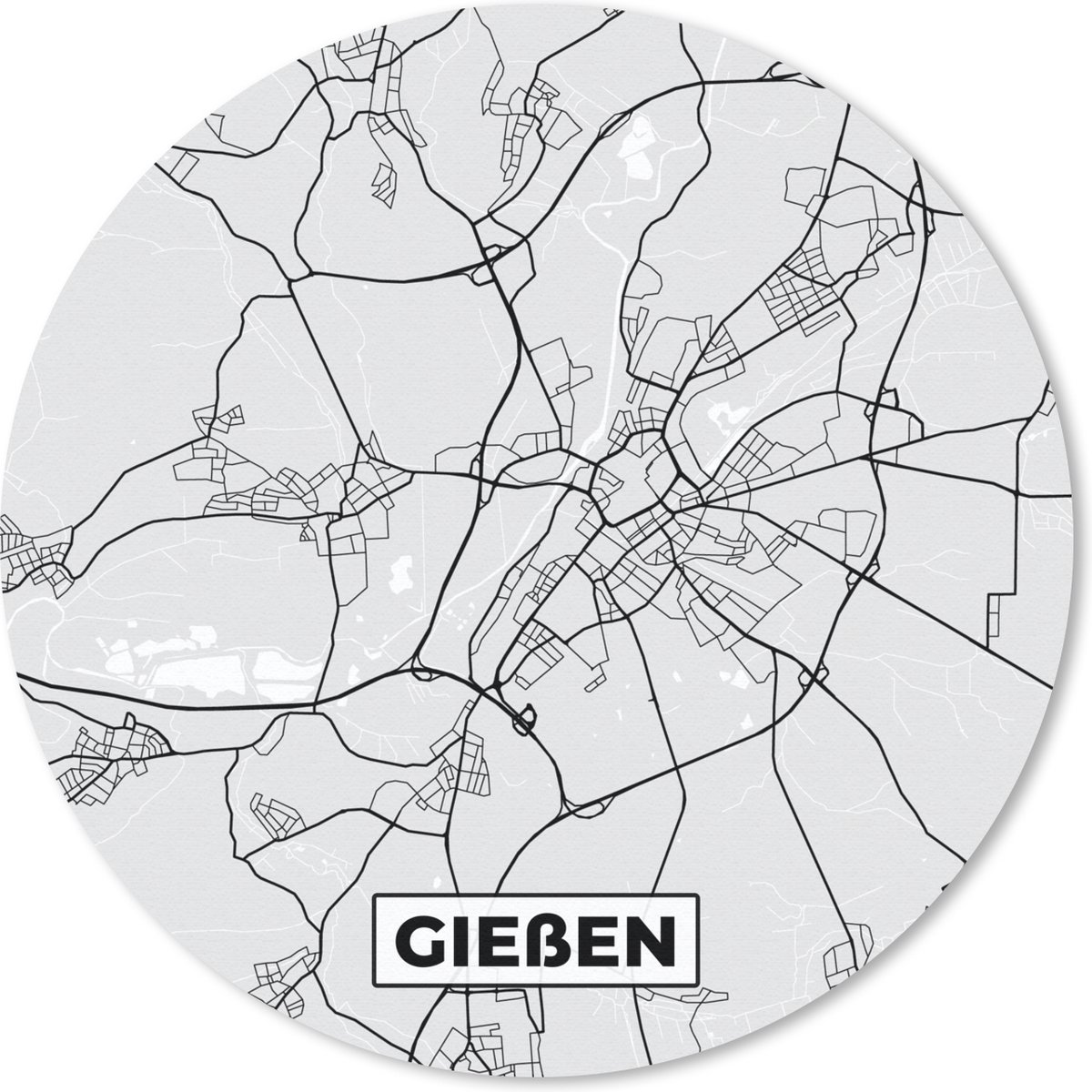 Muismat rond 20x20 cm - Mousepad Plattegrond - Gieẞen - Duitsland - Kaart - Stadskaart - Ronde muismatten - Stadskaart