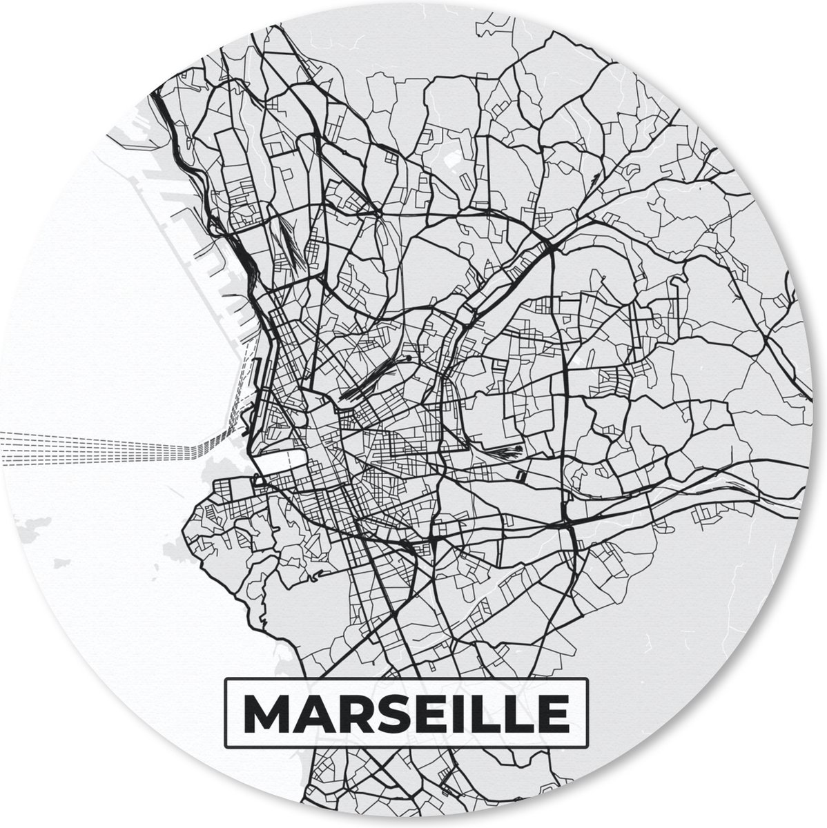 Muismat rond 20x20 cm - Mousepad Plattegrond - Marseille - Stadskaart - Kaart - Frankrijk - Ronde muismatten - Stadskaart