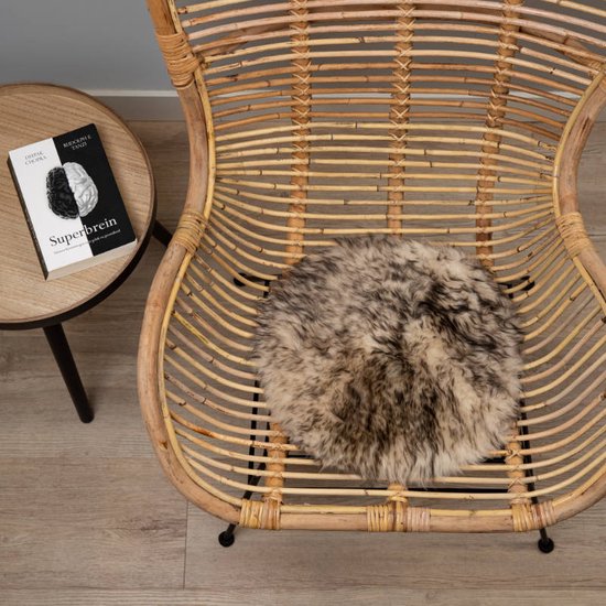 WOOOL® Schapenvacht Chairpad - Classic Wit Zwart Moeflon (38cm) ROND - Stoelkussen - 100% Echt - Eenzijdig