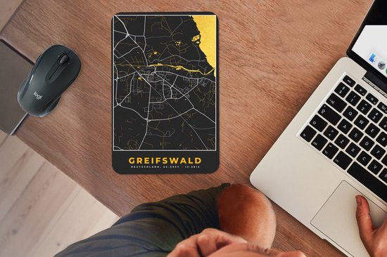 Muismat 18x27 cm - Mousepad Black and Gold – Stadskaart – Greifswald – Duitsland – Plattegrond – Kaart - Muismatten - Stadskaart