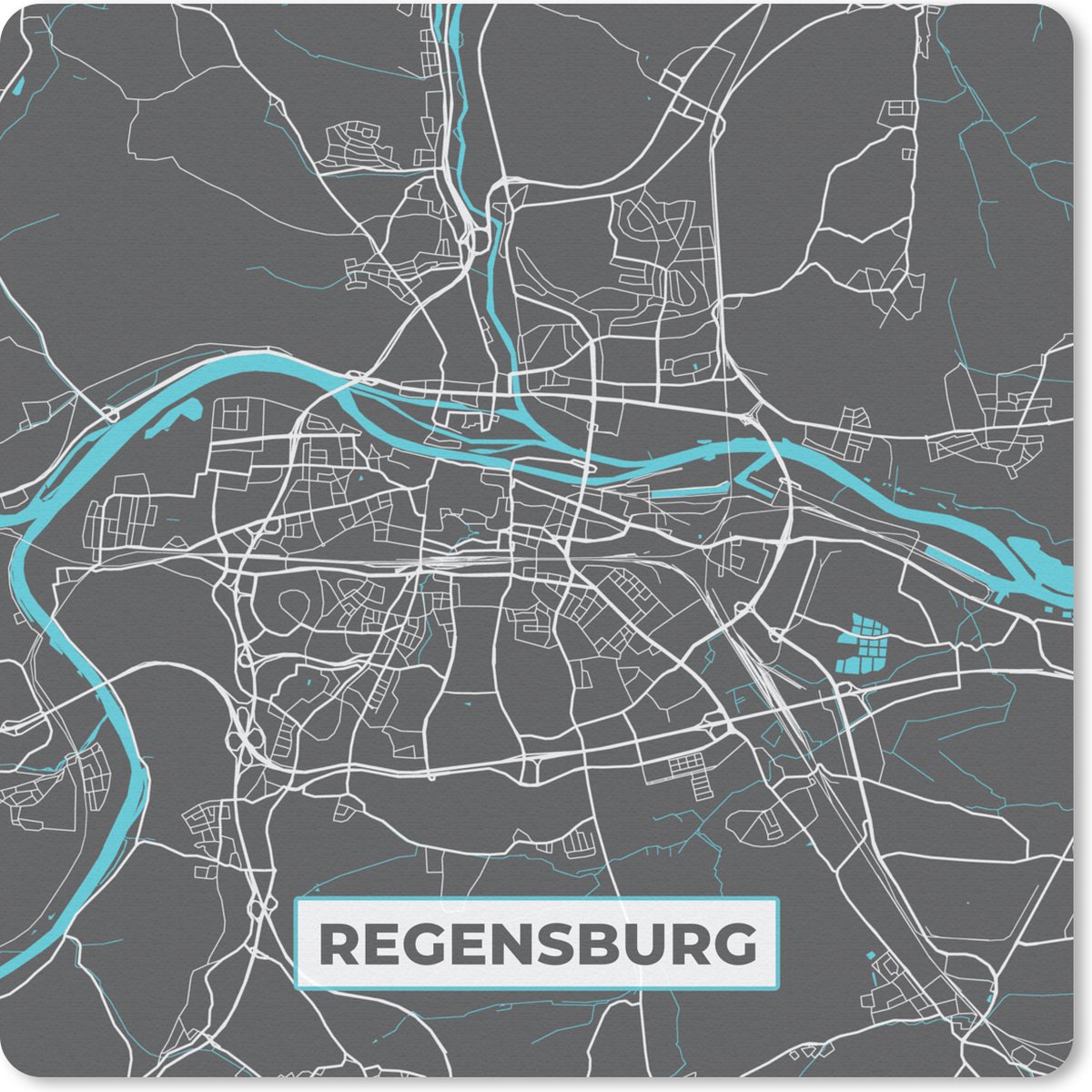 Muismat 20x20 cm - Mousepad Stadskaart – Plattegrond – Duitsland – Blauw – Regensburg – Kaart - Muismatten - Stadskaart