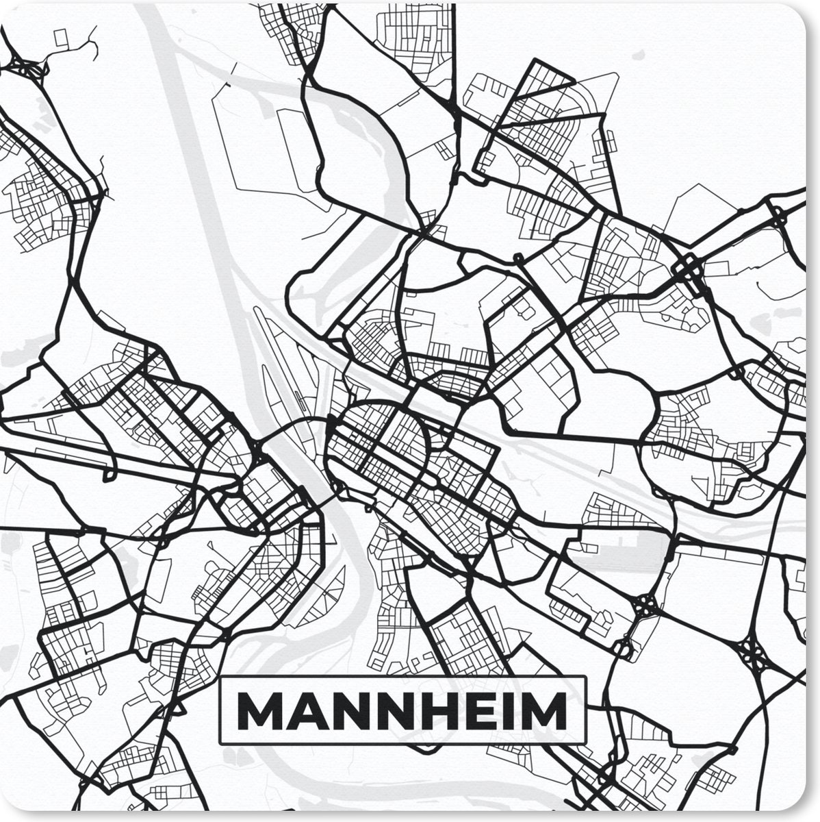 Muismat 30x30 cm - Mousepad Mannheim - Kaart - Stadskaart - Plattegrond - Muismatten - Stadskaart