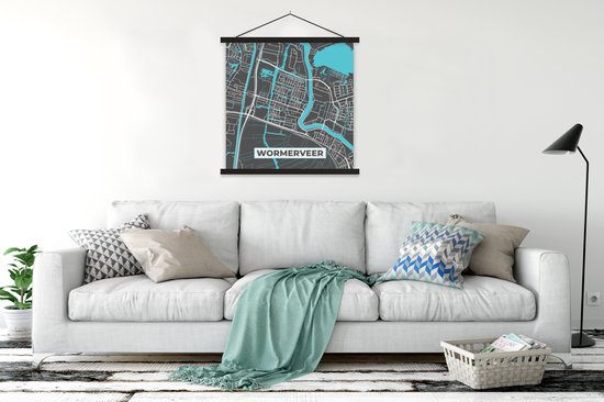 Porte-affiche avec affiche - Affiche scolaire - Plan de la ville - Wormerveer - Carte - Carte - 90x90 cm - Lattes noires