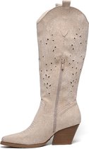 WELOVESHOES® Bottes de cow-boy -boy à talon pour femmes - Suédine - Beige - Taille 39