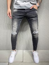 Mannen Stretchy Ripped Skinny Biker Jeans Vernietigd Hole Slim Fit Denim Hoge Kwaliteit Zwarte Jeans - W31