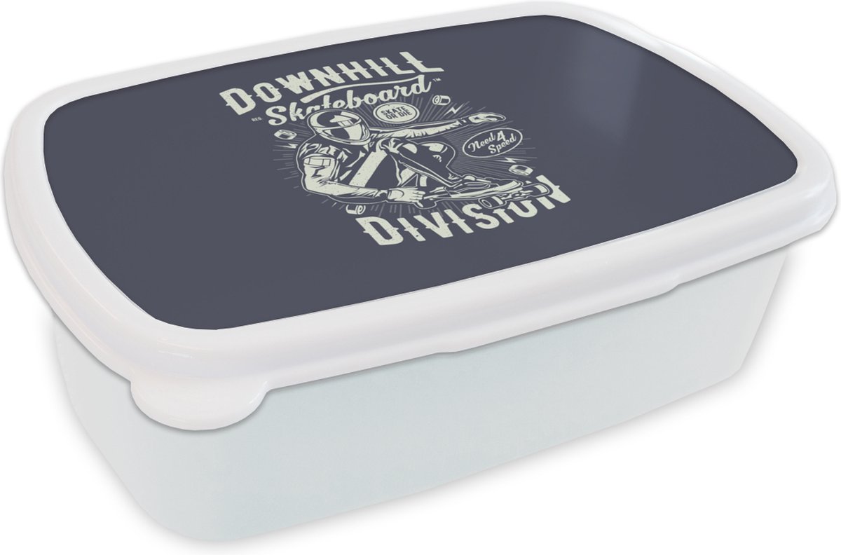 Broodtrommel Wit - Lunchbox - Brooddoos - Skateboard - Helm - Retro - 18x12x6 cm - Volwassenen