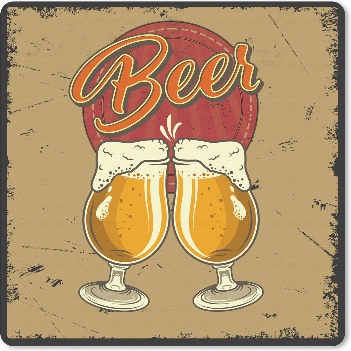 Muismat 20x20 cm - Mousepad Mancave - Bier - Glas - Retro - Muismatten