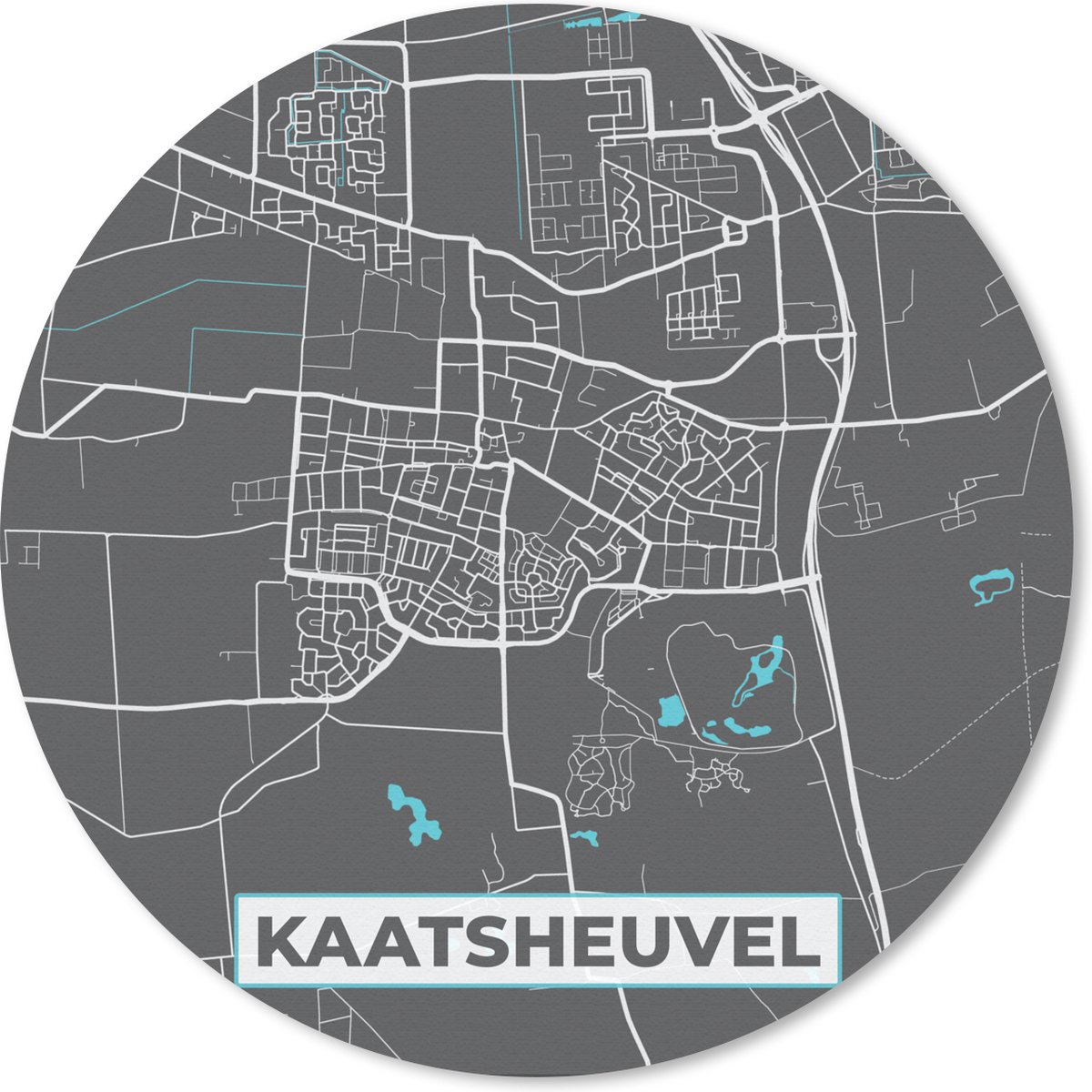 Muismat rond 40x40 cm - Mousepad Plattegrond - Kaatsheuvel - Kaart - Stadskaart - Ronde muismatten - Stadskaart