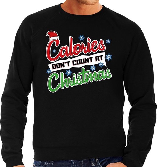 Foute Kersttrui / sweater - Calories dont count at Christmas - zwart voor heren - kerstkleding / kerst outfit XXL