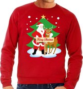Foute kersttrui / sweater met de kerstman en rendier Rudolf rood voor heren - Kersttruien XXL