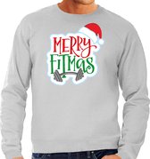 Merry fitmas Kerstsweater / Kerst trui grijs voor heren - Kerstkleding / Christmas outfit L