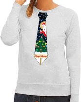 Foute kersttrui / sweater met stropdas van kerst print grijs voor dames L