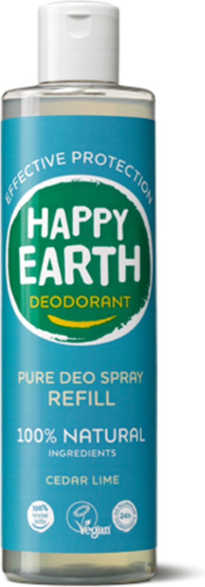 Happy Earth 100% Natuurlijke Deodorant Spray Navulling Cedar Lime 300 ml
