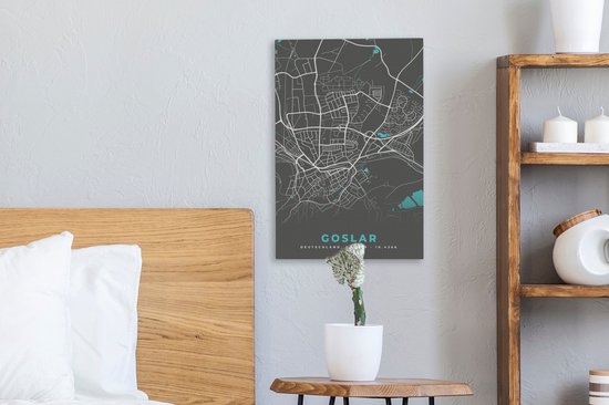 Canvas Schilderij Blauw – Duitsland – Plattegrond – Stadskaart – Kaart – Goslar - 20x30 cm - Wanddecoratie