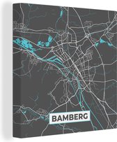 Canvas Schilderij Stadskaart – Plattegrond – Duitsland – Blauw – Bamberg – Kaart - 50x50 cm - Wanddecoratie
