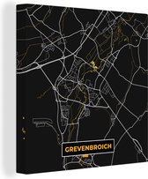 Canvas Schilderij Black and Gold – Stadskaart – Grevenbroich – Duitsland – Plattegrond – Kaart - 90x90 cm - Wanddecoratie