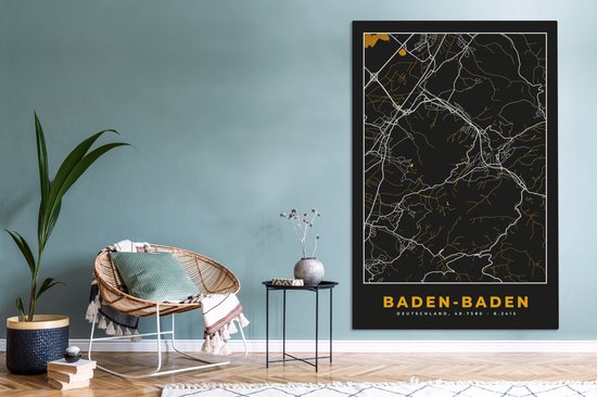 Tableau sur Toile City Map – Map – Baden Baden – Or – Allemagne – Map - 120x180 cm - Décoration murale XXL