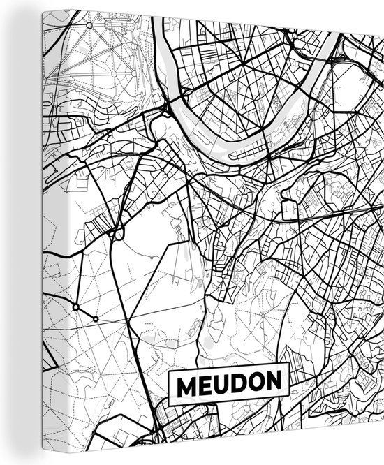Canvas Schilderij Plattegrond - Meudon - Kaart - Frankrijk - Stadskaart - Zwart wit - 20x20 cm - Wanddecoratie