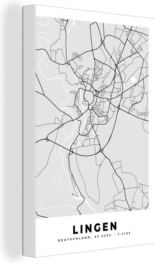Peinture sur toile Lingen - Plan d'étage - Plan de la ville - Carte - Allemagne - 60x90 cm - Décoration murale