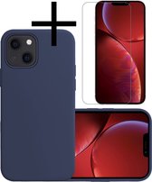 Hoes Geschikt voor iPhone 13 Mini Hoesje Cover Siliconen Back Case Hoes Met Screenprotector - Donkerblauw