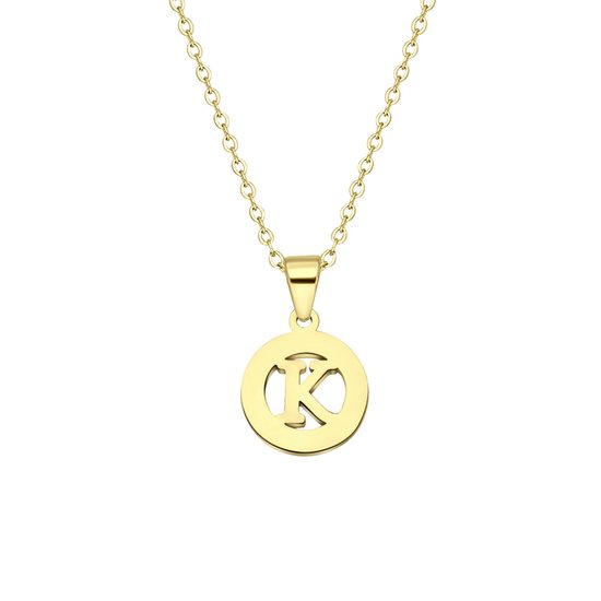 Lucardi Dames Ketting met letter - K - Staal - Ketting - Cadeau - 47 cm - Goudkleurig