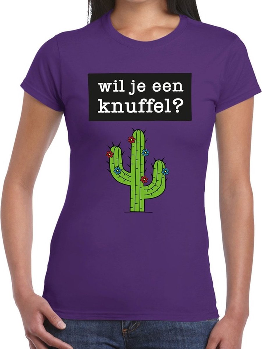 Wil je een knuffel tekst t-shirt paars dames - dames shirt Wil je een knuffel? S