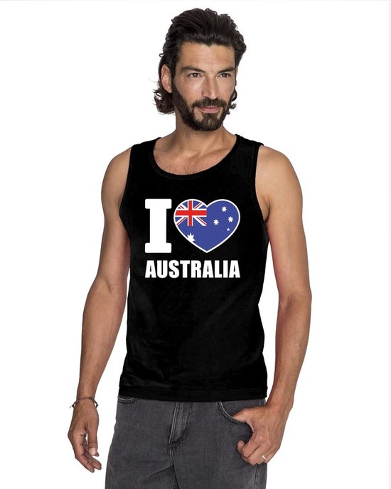 Zwart I love Australie supporter singlet shirt/ tanktop heren - Australisch shirt heren L