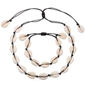 Fako Bijoux® - Schelpjes Ketting & Armband - Choker - Schelpen Set - Zwart