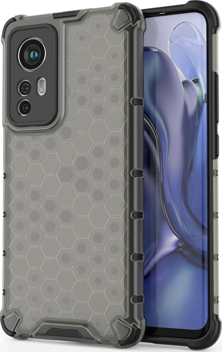 Mobigear Hoesje geschikt voor Xiaomi 12 Telefoonhoesje Hardcase | Mobigear Honeycomb Backcover Shockproof | Schokbestendig 12 Telefoonhoesje | Anti Shock Proof - Zwart