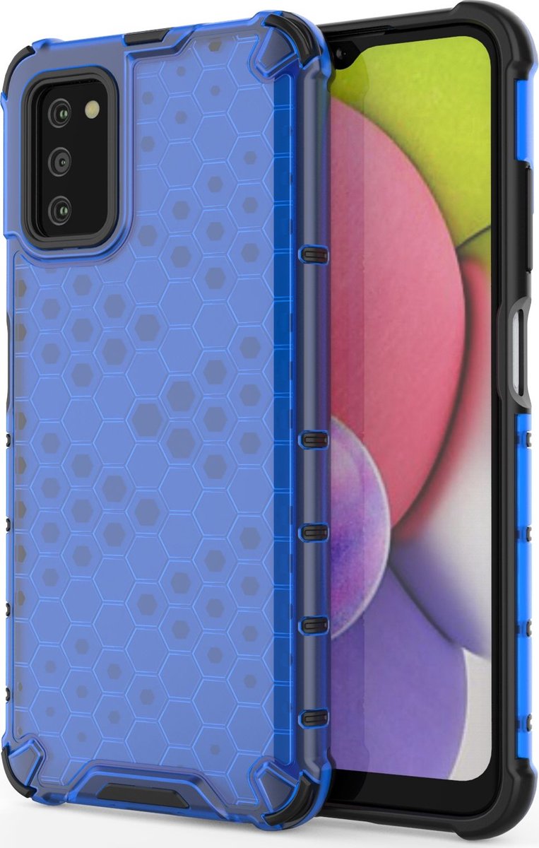 Mobigear Hoesje geschikt voor Samsung Galaxy A03s Telefoonhoesje Hardcase | Mobigear Honeycomb Backcover Shockproof | Schokbestendig Galaxy A03s Telefoonhoesje | Anti Shock Proof - Blauw