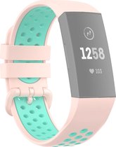 Mobigear Siliconen Watch bandje geschikt voor Fitbit Charge 3 Bandje Gespsluiting | Mobigear Sport Plus Buckle - Roze /Turquoise