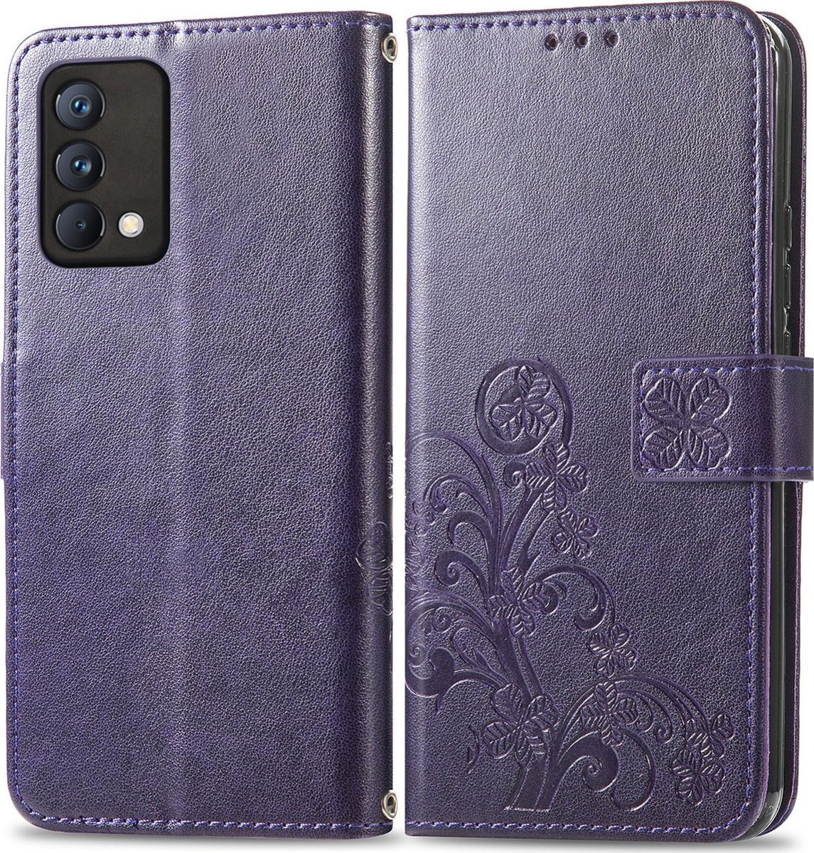 Mobigear Telefoonhoesje geschikt voor Realme GT Master Edition Hoesje | Mobigear Clover Bookcase Portemonnee | Pasjeshouder voor 3 Pasjes | Telefoonhoesje voor Pinpas / OV Kaart / Rijbewijs - Paars
