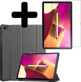 Hoes Geschikt voor Lenovo Tab M10 Plus 3rd Gen Hoes Luxe Hoesje Book Case Met Screenprotector - Hoesje Geschikt voor Lenovo Tab M10 Plus (3e Gen) Hoes Cover - Grijs