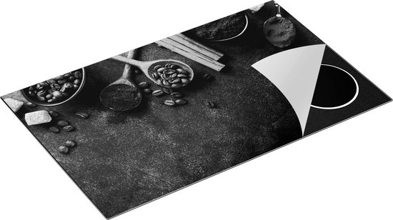 Chefcare Inductie Beschermer Koffiebonen met Kaneelstokjes - Zwart Wit - 85x52 cm - Afdekplaat Inductie - Kookplaat Beschermer - Inductie Mat