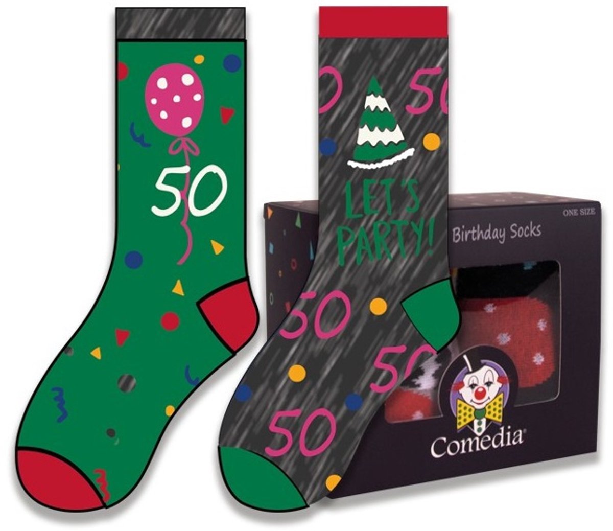 Witbaard Cadeausokken 50 Jaar Polykatoen Groen/rood 2-delig