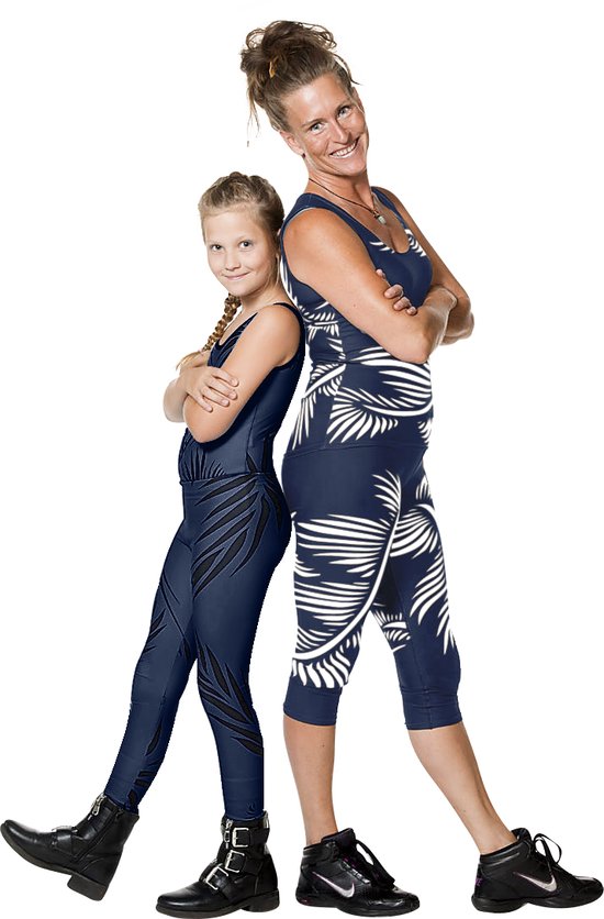 Sportlegging - Capri 3/4 - design Lines 4 Peace - High Waist - Dry Fit - High Performance - 4way stretch - unieke print - UPF 50+ - Hardloop - Yoga - Fitness - Dans - Pilates - Training - sportbroek - marineblauw wit - dames- maat S van Merkloos — afbeelding 4
