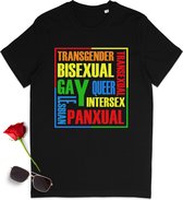 Pride t shirt - Gay Pride dames en heren tshirt - Vrouwen, mannen Pride - Pride t-shirt met print opdruk - Unisex maten: S M L XL XXL XXXL - Tshirt kleuren: Wit en zwart.