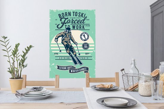 Stickers muraux - Ski - Combinaison de ski - Sports d'hiver - Vintage - 60x90 cm - Film adhésif