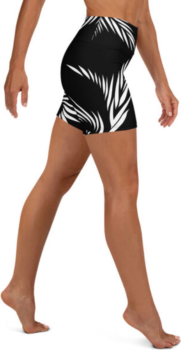Sport Short - design Yin Yang Power Up 2 - High Waist - Dry Fit - High Performance - 4way stretch - UPF 50+- Hardloop - Yoga - Fitness - Dans - Pilates - Training - Korte Broek- dames- zwart wit - maat S — afbeelding 5