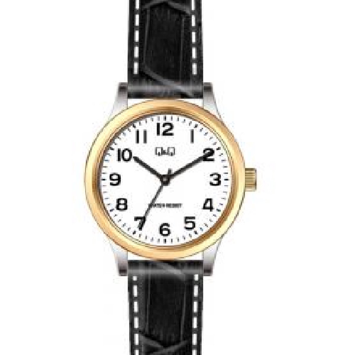 QQ C15A-500PY - Horloge - Analoog - Vrouwen - Dames - Leren band - Rond - Staal - Zwart - Zilverkleurig - Goudkleurig