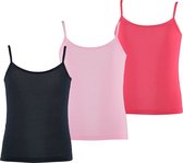 Apollo Meisjes Bamboe Singlet Hemden 3-Pack Blauw Roze Rood Spaghettibandjes Onderhemd - Maat 122/128