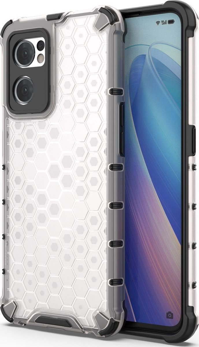 Mobigear Hoesje geschikt voor OPPO Find X5 Lite Telefoonhoesje Hardcase | Mobigear Honeycomb Backcover Shockproof | Schokbestendig Find X5 Lite Telefoonhoesje | Anti Shock Proof - Wit